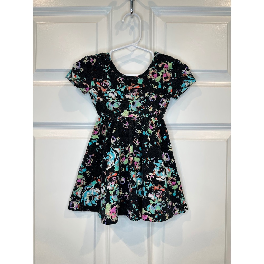 Rags Kids Girls Dress Size 12-18 Months Black Floral Short Sleeve A Line